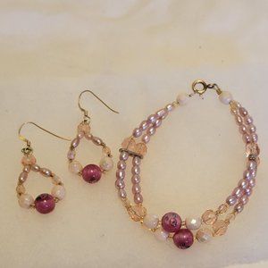 ❣️HP❣️Precious pink swarovski rose quarts gem bracelet & earring set.